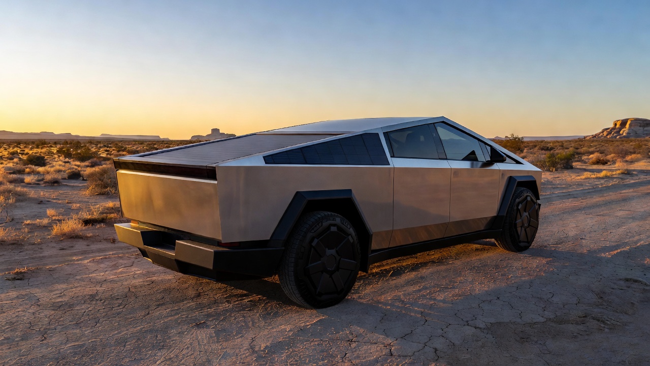 High power solar panels retrofitted on Tesla Cybertruck bed cover