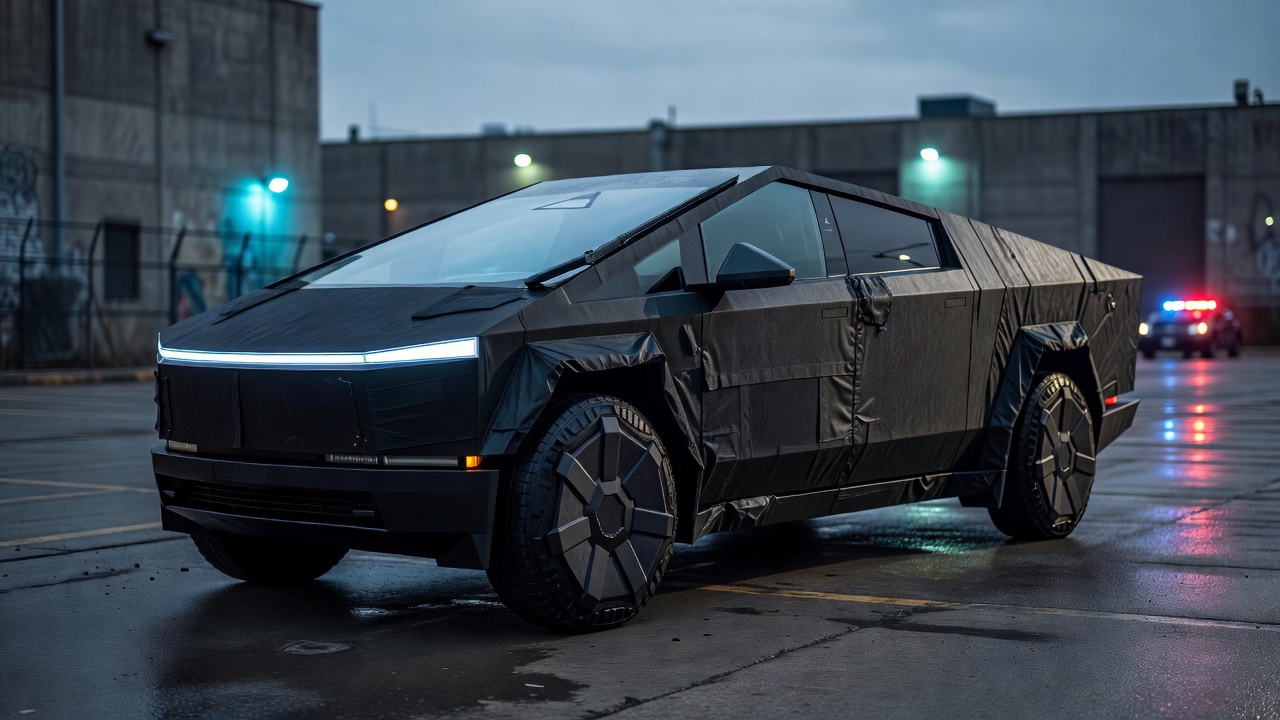 Tactical Kevlar armor wrap on Cybertruck body paneling